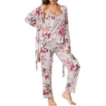 thumbnail image 1 of Women's 3 Piece Floral Print Pajama Set with Robe - Soft Polyester All Seasons Loungewear for Ladies, 1 of 10