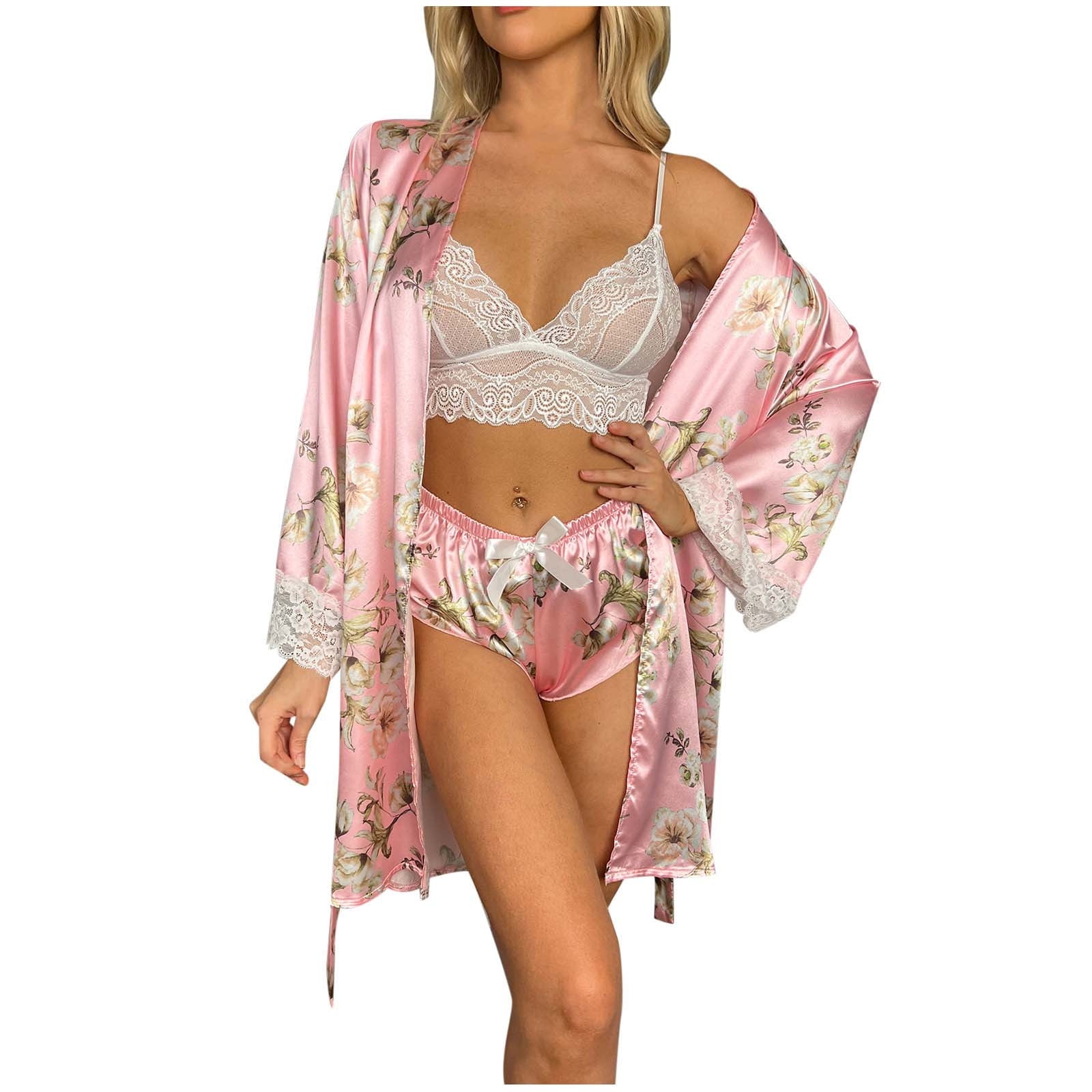 Richie House Women Floral Cami Sexy Robe Set 3P PJ Nightwear Sexy Lace –  Richie House USA