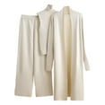 thumbnail image 1 of Women's 3 Piece Lounge Set Long Sleeve Cardigan Knit High Neck Vest with Pants Fall Outfits Beige Free Size, 1 of 3