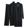 thumbnail image 1 of Women's 3 Piece Lounge Set Long Sleeve Cardigan Knit High Neck Vest with Pants Fall Outfits Black Free Size, 1 of 3