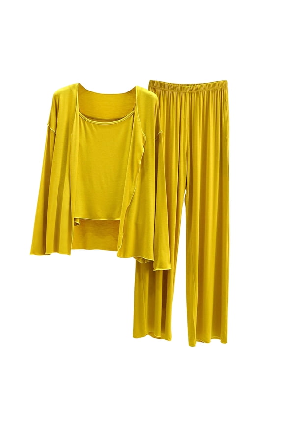 Women's 3 Piece Lounge Set Pajama Long Sleeve Cardigan Sleeveless Top Pants Lightweigh Comfy Modal Loungewear Sets