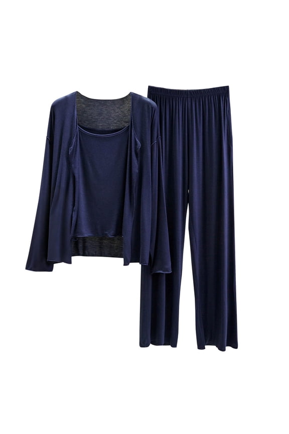 Women's 3 Piece Lounge Set Pajama Long Sleeve Cardigan Sleeveless Top Pants Lightweigh Comfy Modal Loungewear Sets