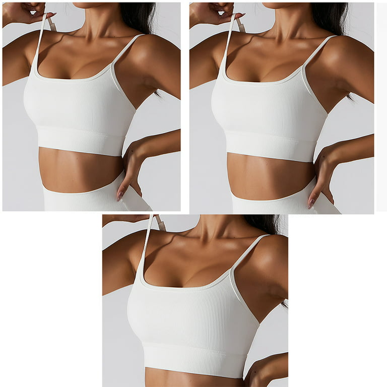 Women's 3 Piece Medium Support Tank Top Ribbed Seamless Removable Cups  Workout Exercise Sport Bra 