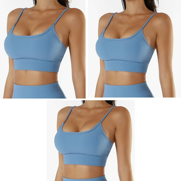 Women's 3 Piece Medium Support Tank Top Ribbed Seamless Removable Cups Workout  Exercise Sport Bra 