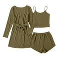 thumbnail image 1 of Women's 3 Piece Outfits Cami Top & Shorts Lounge Sleepwear Ribbed Pajama PJs Set with Robe, 1 of 6