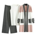 thumbnail image 1 of Women's 3 Piece Outfits Knit Matching Lounge Sets Long Sleeve Cardigans & Neck Sweater Vest & Wide Leg Pants, 1 of 3