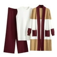 thumbnail image 1 of Women's 3 Piece Outfits Knit Matching Lounge Sets Long Sleeve Cardigans & Neck Sweater Vest & Wide Leg Pants, 1 of 3