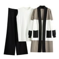thumbnail image 1 of Women's 3 Piece Outfits Knit Matching Lounge Sets Long Sleeve Cardigans & Neck Sweater Vest & Wide Leg Pants, 1 of 3
