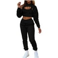 thumbnail image 1 of Women's 3 Piece Outfits Tracksuits Long Sleeve Pullover Crop Top Hoodie +Tank Top+Drawstring Long Pants Sweatsuit, 1 of 7