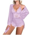 thumbnail image 1 of Women's 3 Piece Pajama Set Satin Lace Cami Top and Shorts with Long Sleeve Robe Pjs Outfits Sexy Mesh Nightgown Sets, 1 of 6
