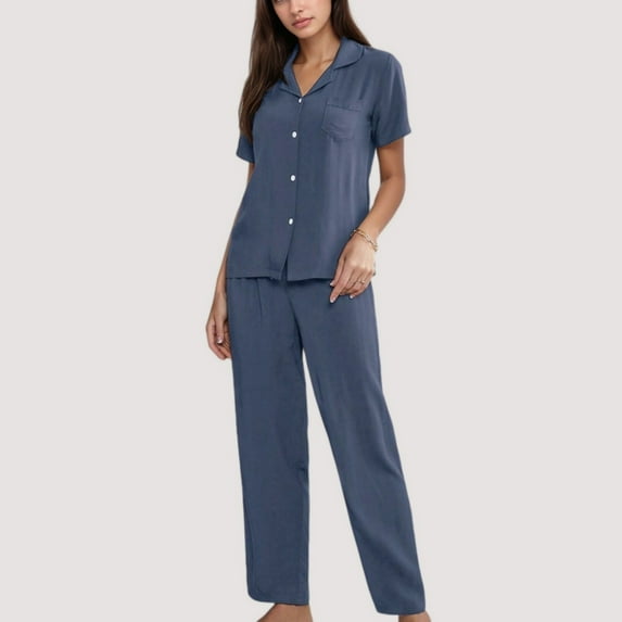 Women's 3-Piece Pajama Set with Bralette Top, Button Down Shirt, and Wide Leg Pants - X Large, Gray