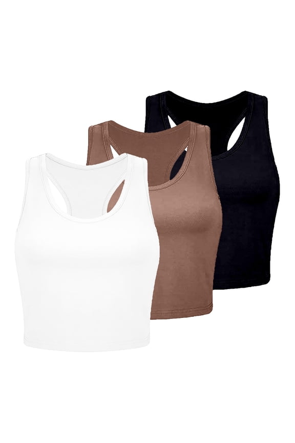 Women's 3 Piece Ribbed Seamless Tank Tops Set Workout Exercise Shirts Yoga Crop 3PCS