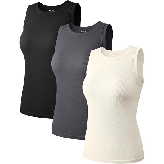 Women's 3 Piece Sleeveless Tops Crew Neck Stretch Fitted Layer Tee Shirts Tank Tops