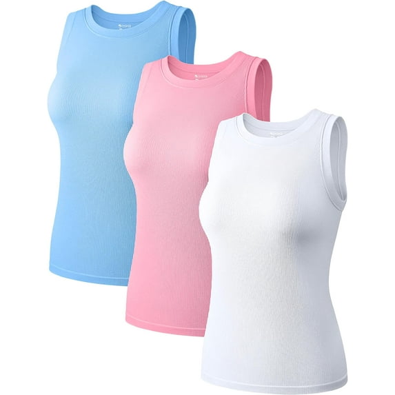 Women's 3 Piece Sleeveless Tops Crew Neck Stretch Fitted Layer Tee Shirts Tank Tops