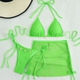 thumbnail image 1 of Women's 3 Piece Swimsuit Halter String Bottoms Bikini Set Side Tie Bathing Suit With Cover Up Beach Skirt (L, Green), 1 of 9