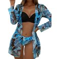 thumbnail image 1 of Women's 3 Piece Swimsuit Ladies Tropical Floral Print Push Up Bikini Set with Kimono Cardigan Cover Up, 1 of 6