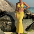 thumbnail image 1 of Women's 3 Piece Swimsuit Set Halter Triangle Bikini Set with Long Knitted Beach Cover Ups Skirt Stylish Vacation Swimwear Yellow S, 1 of 5