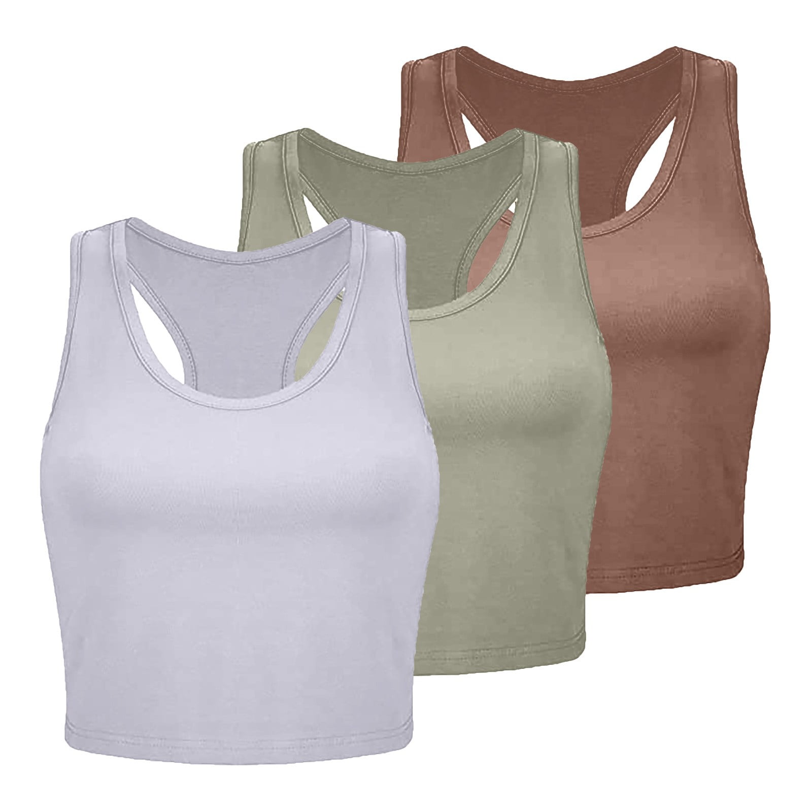 Women's 3 Piece Tank Tops Ribbed Seamless Workout Exercise Shirts Yoga Crop Tops - Walmart.com