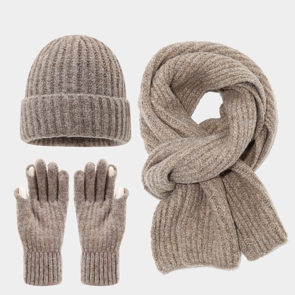 Women's 3-Piece Winter Set, Beanie Scarf & Touchscreen Gloves, Cold-Resistant Accessories for Everyday Wear