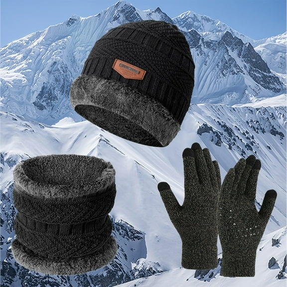Women's 3-Piece Winter Set, Fleece Lined Beanie Hat with Scarf and Touchscreen Gloves, Thermal Ear Protection Set, Windproof Cold Weather Accessories for Snowboarding and Outdoor Activities - C