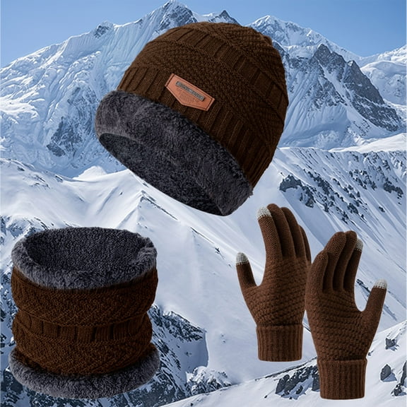 Women's 3-Piece Winter Set, Fleece Lined Beanie Hat with Scarf and Touchscreen Gloves, Thermal Winter Accessories Set, Windproof Cold Weather Neck Warmer and Hat Set for Outdoor Activities - I