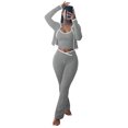 thumbnail image 1 of Women's 3 Piece Workout Outfit Cropped Jacket Tank Top Flare Pants Soft Stretch Tummy Control High Waist Athletic Loungewear Set for Gym Daily Streetwear Gray 2XL, 1 of 5