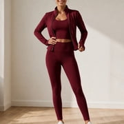 Women s 3 Piece Workout Set   Sports Bra, Leggings & Jacket   Yoga Outfit Activewear for Gym Running Training M
