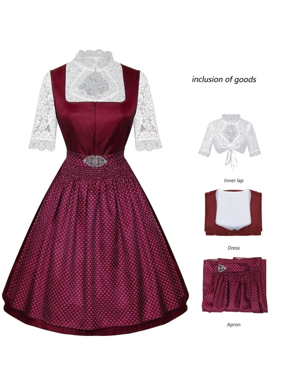 Women's 3 Pieces German Dirndl Dress Costumes For Traditional Bavarian Oktoberfest Carnivalperformance outfit, retro ethnic style