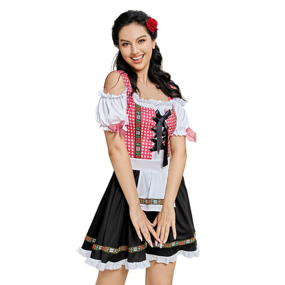 Women's 3 Pieces German Dirndl Dress Costumes For Traditional Bavarian Oktoberfest Carnival