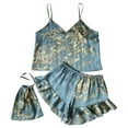 thumbnail image 1 of Women's 3 Pieces Satin Sleepwear Cami Top and Ruffle Shorts Pajama Set, 1 of 7