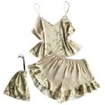 thumbnail image 1 of Women's 3 Pieces Satin Sleepwear Cami Top and Ruffle Shorts Pajama Set, 1 of 8