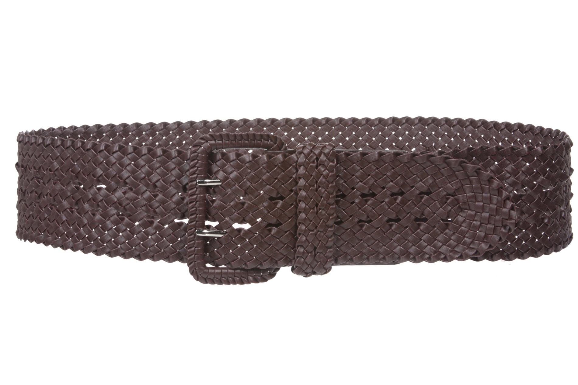 Woven Leather Belt with Square Buckle - Brown & Black 6505 - 1.75 main image 3