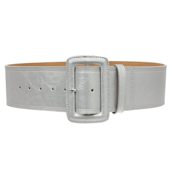 Women's 3" Wide High Waist Fashion Stitch Rectangular Leather Belt