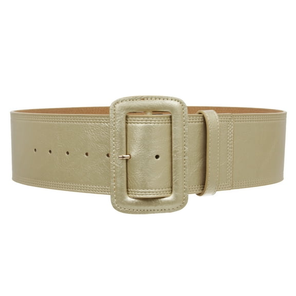 Women's 3" Wide High Waist Fashion Stitch Rectangular Leather Belt