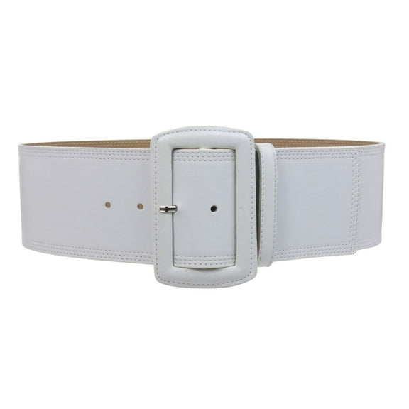 Women's 3" Wide High Waist Fashion Stitch Rectangular Leather Belt
