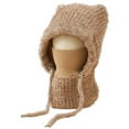 thumbnail image 1 of Women's 3-in-1 Balaclava Winter Hat with Bear Ears, Fleece Lined Windproof Hood Scarf Mask for Skiing Hiking Cycling and Cold Weather - Khaki, 1 of 7