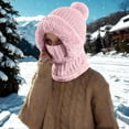 thumbnail image 1 of Women's 3-in-1 Beanie Balaclava, Fleece Lined Pom Pom Hat with Neck Warmer and Face Mask, Cycling Winter Hat with Faux Fur Brim for Cold Weather Ski - Pink, 1 of 8