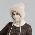 thumbnail image 1 of Women's 3-in-1 Beanie Hat with Scarf & Mask, Fleece-Lined Winter Ear Muff Beanie for Cold Weather Beige One Size, 1 of 1