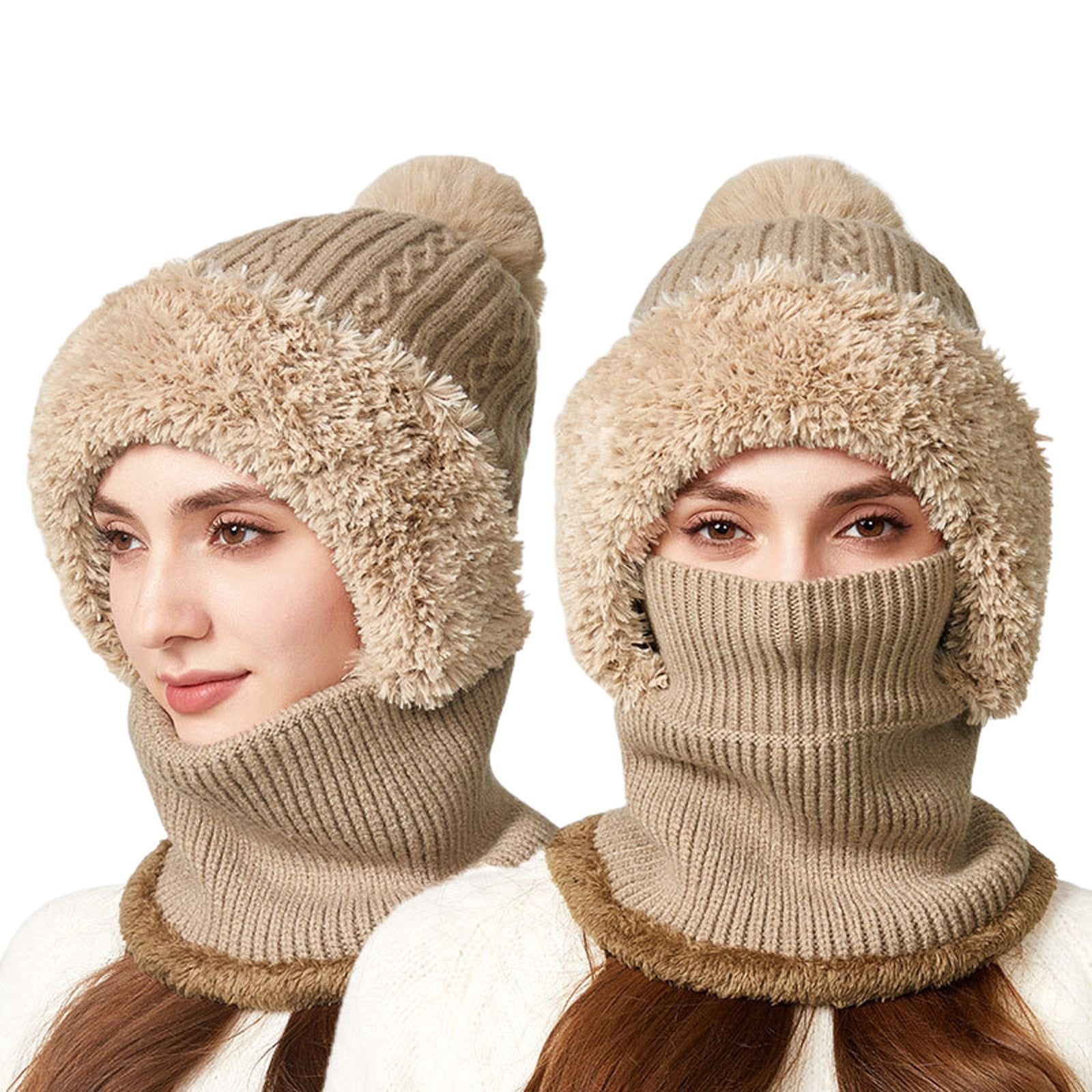 Fleece Lined Knit Beanie Scarf Face Mask 3-in-1 Winter Balaclava Hood 3 In 1 Beanie Hat For Women Women main image 2