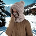 thumbnail image 1 of Women's 3-in-1 Knit Balaclava Hood, Fleece Lined Winter Hat with Neck Warmer and Face Cover, Pom Pom Beanie with Faux Fur Brim for Cold Weather - Khaki, 1 of 8