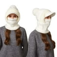 thumbnail image 1 of Women’s 3-in-1 Pom-Pom Bill Knitted Balaclava - Fleece-Lined Hat Scarf Mask Set, Upgraded Windproof Warm Winter Headwear, Soft Thickened Design for Cold Weather, Stylish Outdoor Accessory, B, 1 of 7