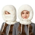 thumbnail image 1 of Women’s 3-in-1 Winter Balaclava Hat – Fleece Lined Beanie with Scarf & Face Mask, Thermal Knitted Ski Mask, White, 1 of 6