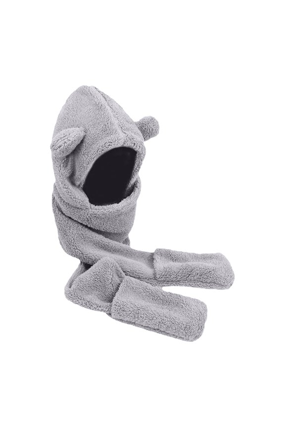 Women's 3-in-1 Winter Plush Teddy Bear Hat with Scarf and Mitten Pockets Thick Warm Fluffy Hooded Ear Protection Set for Adults Everyday Casual Apparel Accessory