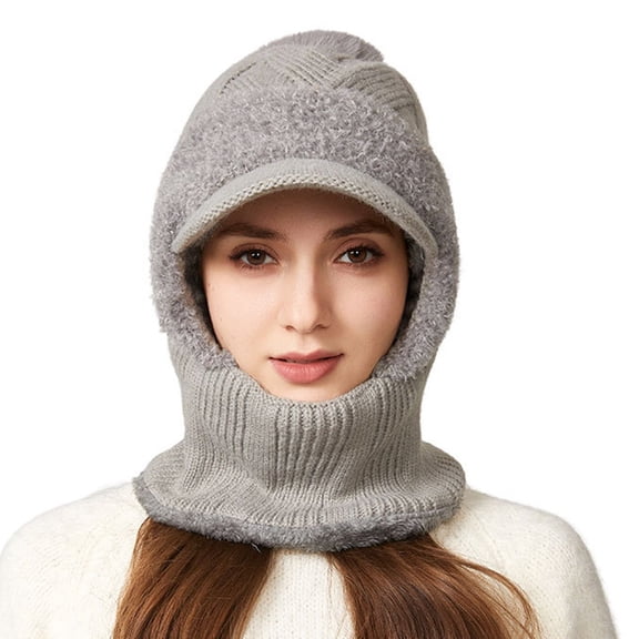Women's 3-in-1 Winter Trapper Hat with Integrated Scarf, Thermal Ear Flap Beanie, Windproof Face Mask Cap, Cold Weather Knit Hat, Unisex Outdoor Winter Gear - Grey