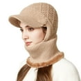 thumbnail image 1 of Women's 3-in-1 Winter Trapper Hat with Integrated Scarf, Thermal Ear Flap Beanie, Windproof Face Mask Cap, Cold Weather Knit Hat, Unisex Outdoor Winter Gear - Khaki, 1 of 7
