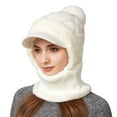 thumbnail image 1 of Women's 3-in-1 Winter Trapper Hat with Integrated Scarf, Thermal Ear Flap Beanie, Windproof Face Mask Cap, Cold Weather Knit Hat, Unisex Outdoor Winter Gear - White, 1 of 7