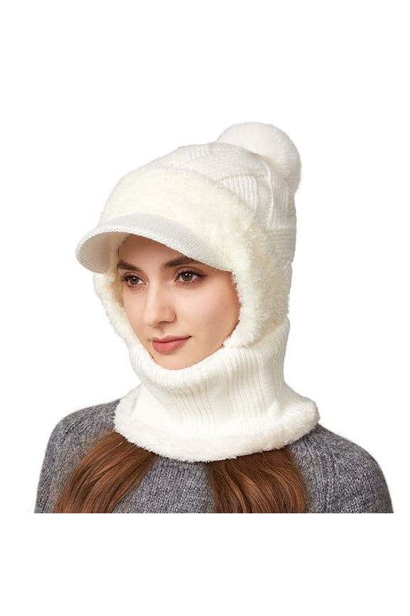 Women's 3-in-1 Winter Trapper Hat with Integrated Scarf, Thermal Ear Flap Beanie, Windproof Face Mask Cap, Cold Weather Knit Hat, Unisex Outdoor Winter Gear - White