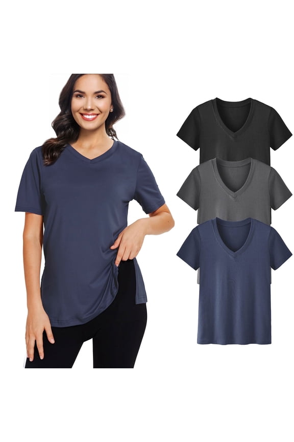 Women's 3 pack V-Neck Short Sleeve T-Shirts – Lightweight, Breathable Summer Tops for Casual, Workout, or Everyday Wear
