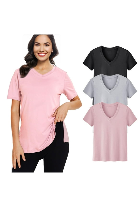 Women's 3 pack V-Neck Short Sleeve T-Shirts – Lightweight, Breathable Summer Tops for Casual, Workout, or Everyday Wear