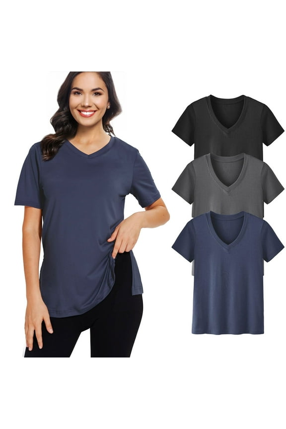 Women's 3 pack V-Neck Short Sleeve T-Shirts – Lightweight, Breathable Summer Tops for Casual, Workout, or Everyday Wear
